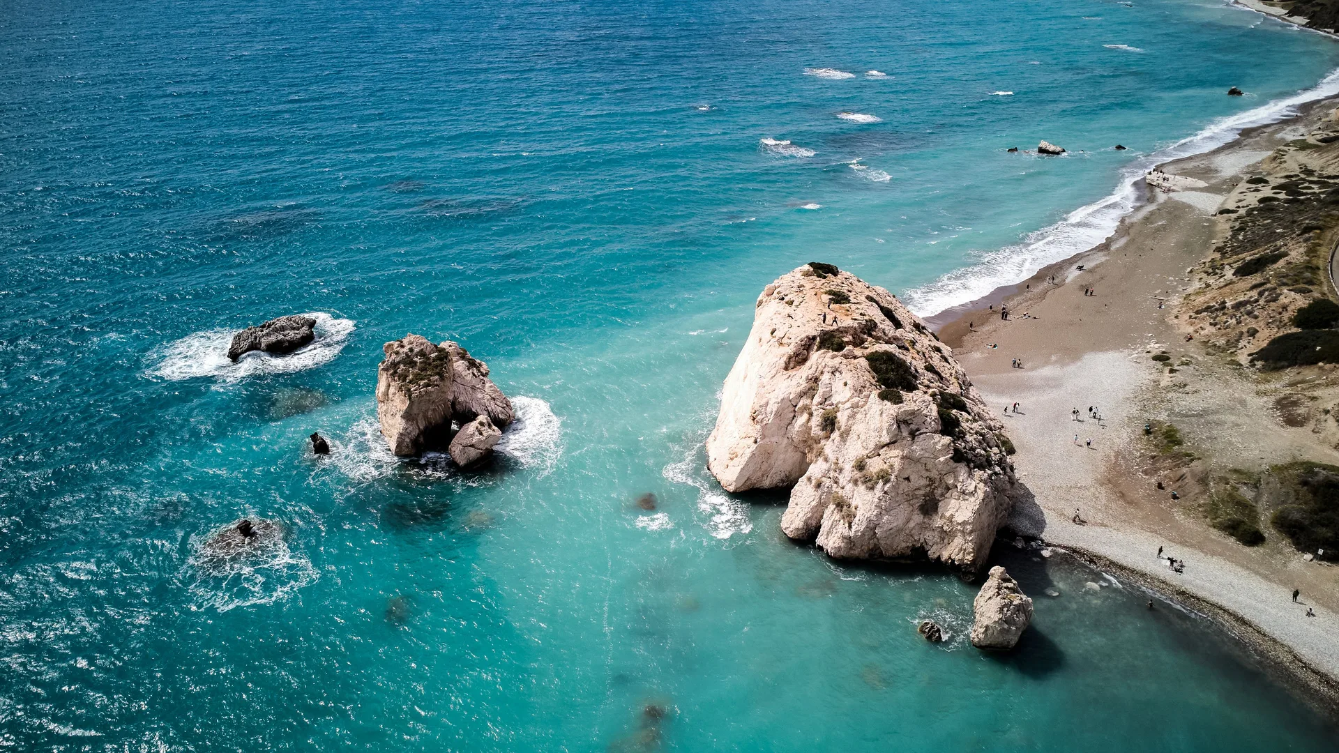 The coast near Petra tou Romiou in Paphos, seen from above